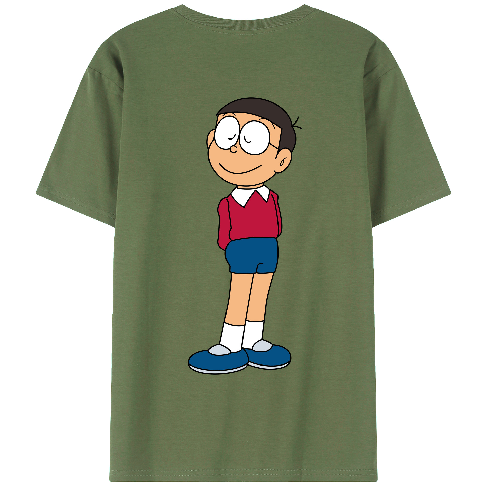 （画像用） ドラえもん 野比 のび太 Doraemon Nobita Nobi 綿100％ メンズ半袖Tシャツ（バックプリント） 通気性